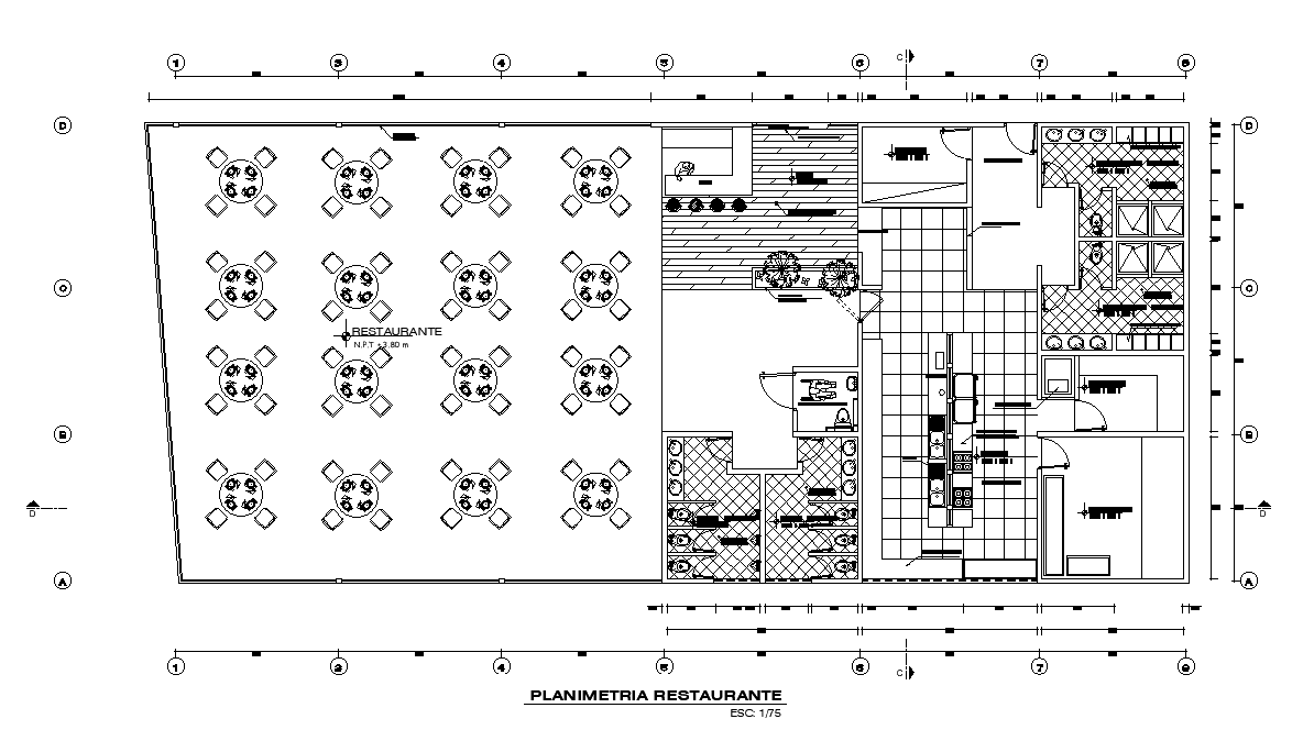 31x14m club house restaurant plan AutoCAD drawing