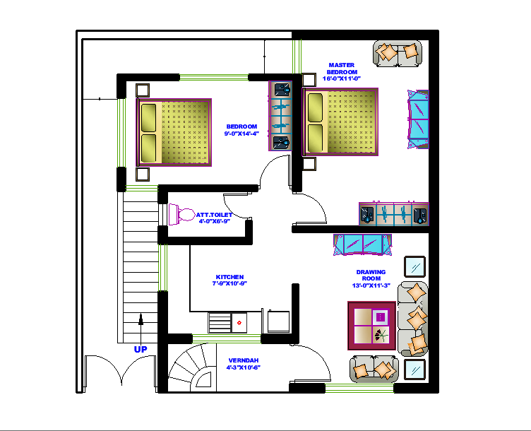 31’x31’ 2BHK House Plan AutoCAD File