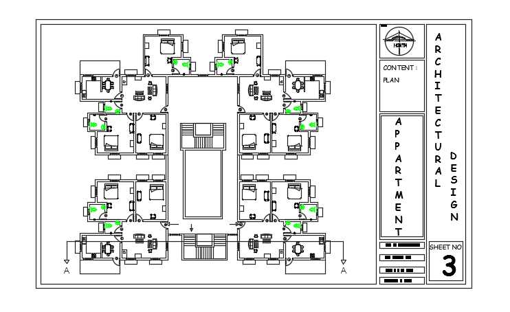 31x32m apartment house plan cad drawing is given in this file