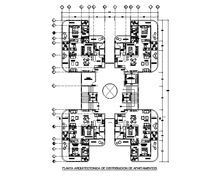 31x46m apartment plan is given in this Autocad drawing file. Download now.