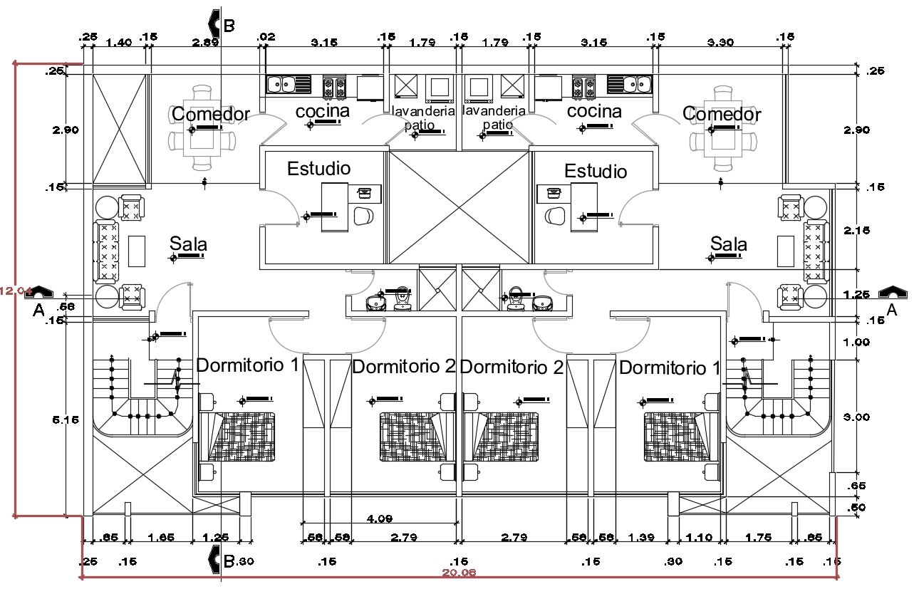 320 Square Meter 2 BHK Apartment Plan AutoCAD Drawing DWG File
