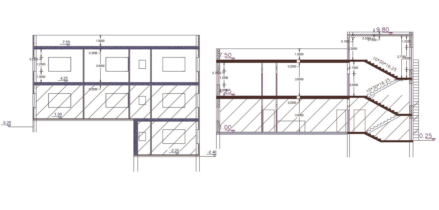 320 Square Yard House Building Section Drawing DWG File