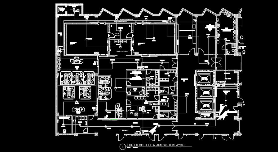 320x175m hospital first floor alarm layout AutoCAD drawing