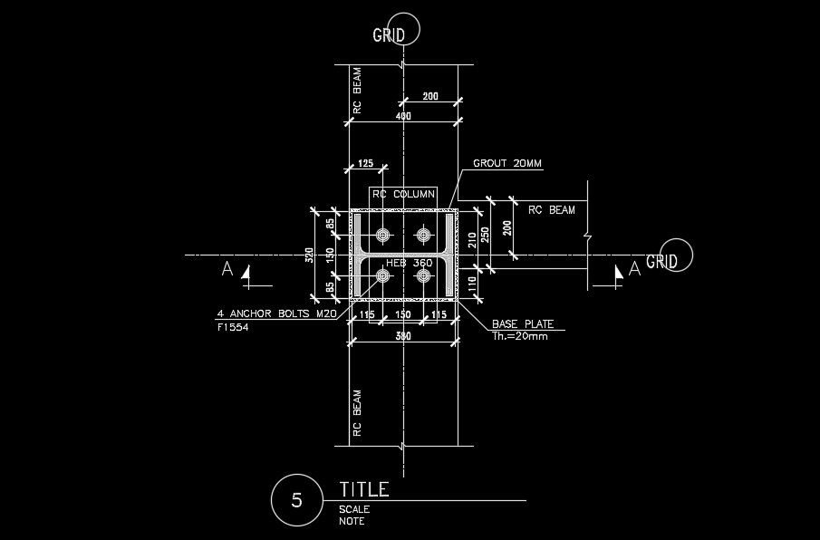 320x380mm column base plate detail drawing