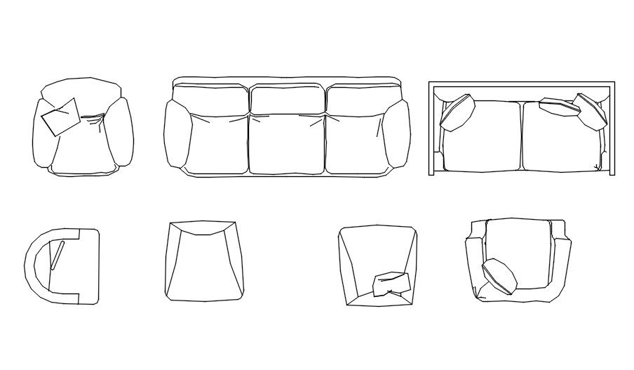 3-2-1 Seater Sofa CAD Blocks in AutoCAD DWG File Design