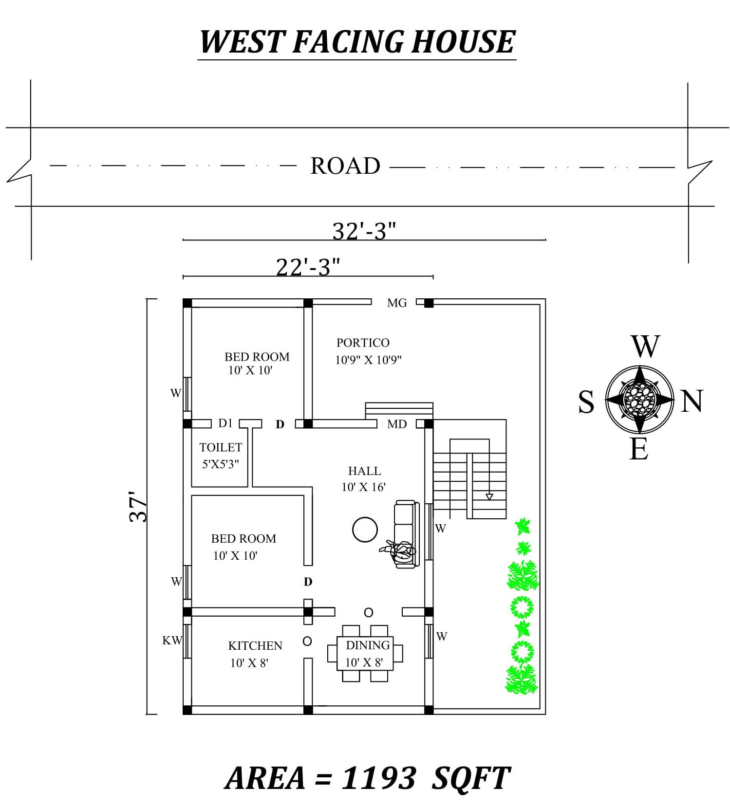 32'3"X37'' Amazing 2bhk West facing House Plan As Per Vastu Shastra,Autocad DWG and Pdf file details.