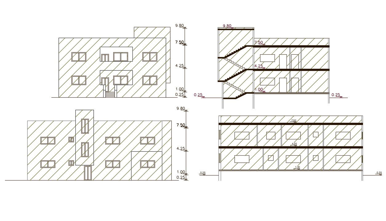 3250 Square Feet House Sectional Elevation Design