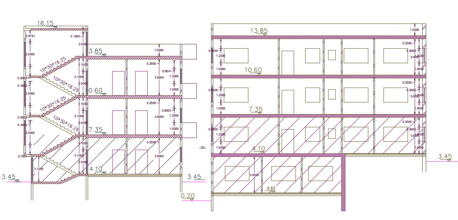 325 Square YardsApartment Building Section Drawing CAD File
