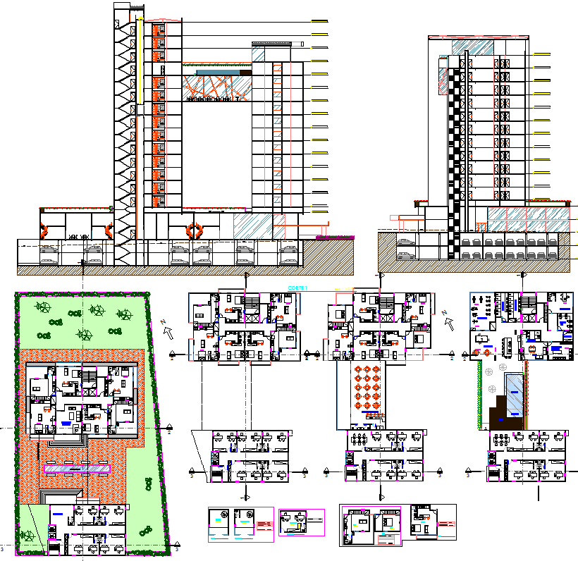 Studio Apartment AutoCAD DWG Plan with Section and Elevation Details