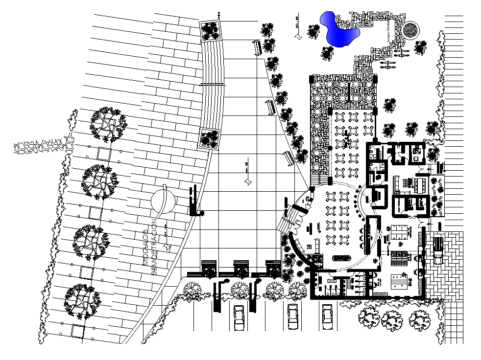 329’x125’ restaurant dining area is given in this Autocad drawing file. Download now.