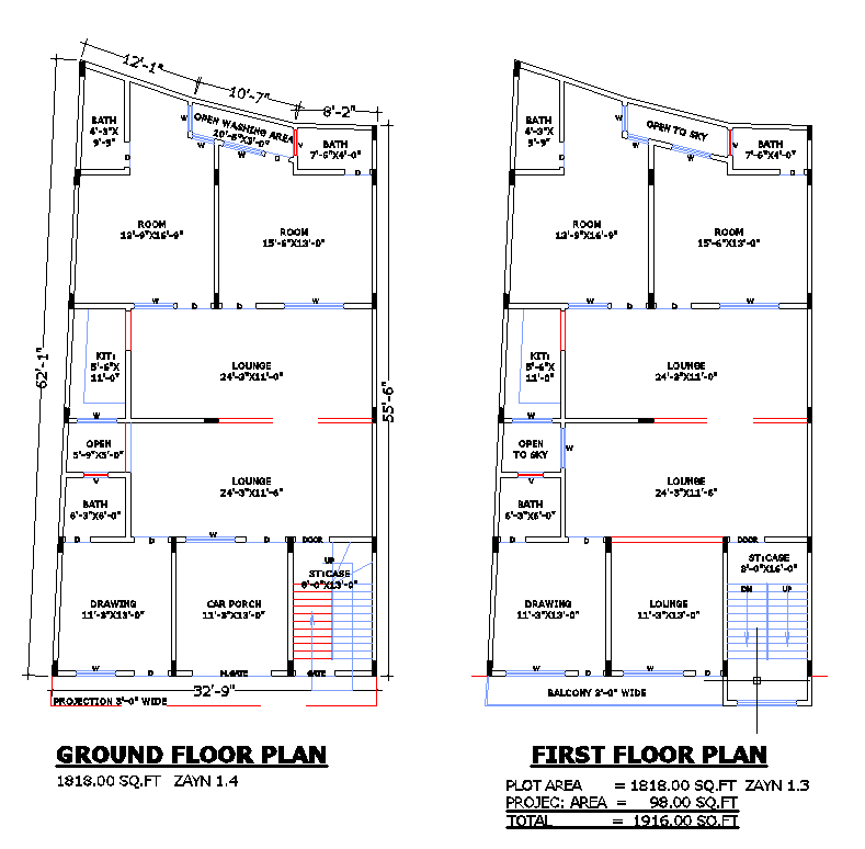Complete 32.9×62.1 Double Storey Home Plan in DWG File