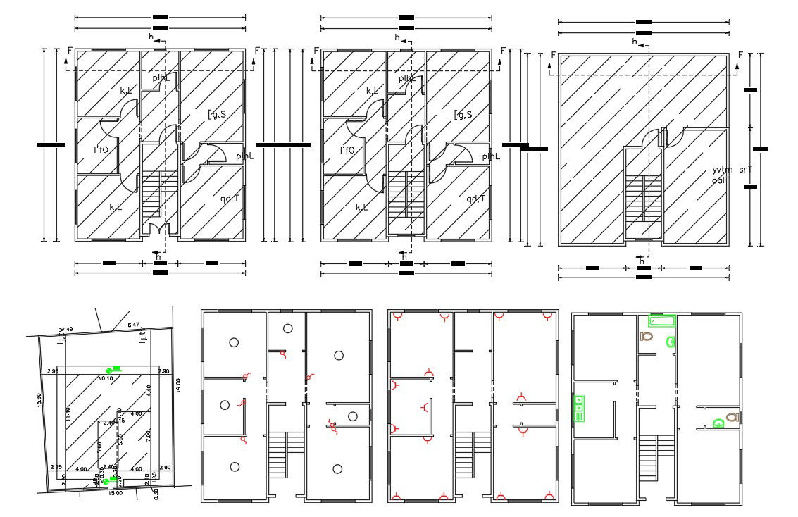 32 By 36 Feet Apartment Cluster Plan With Electrical Layout Plan