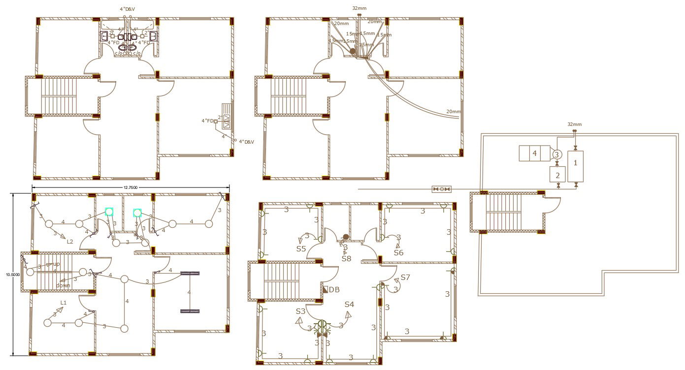 32 By 45 Feet House Electrical And Plumbing Plan Design