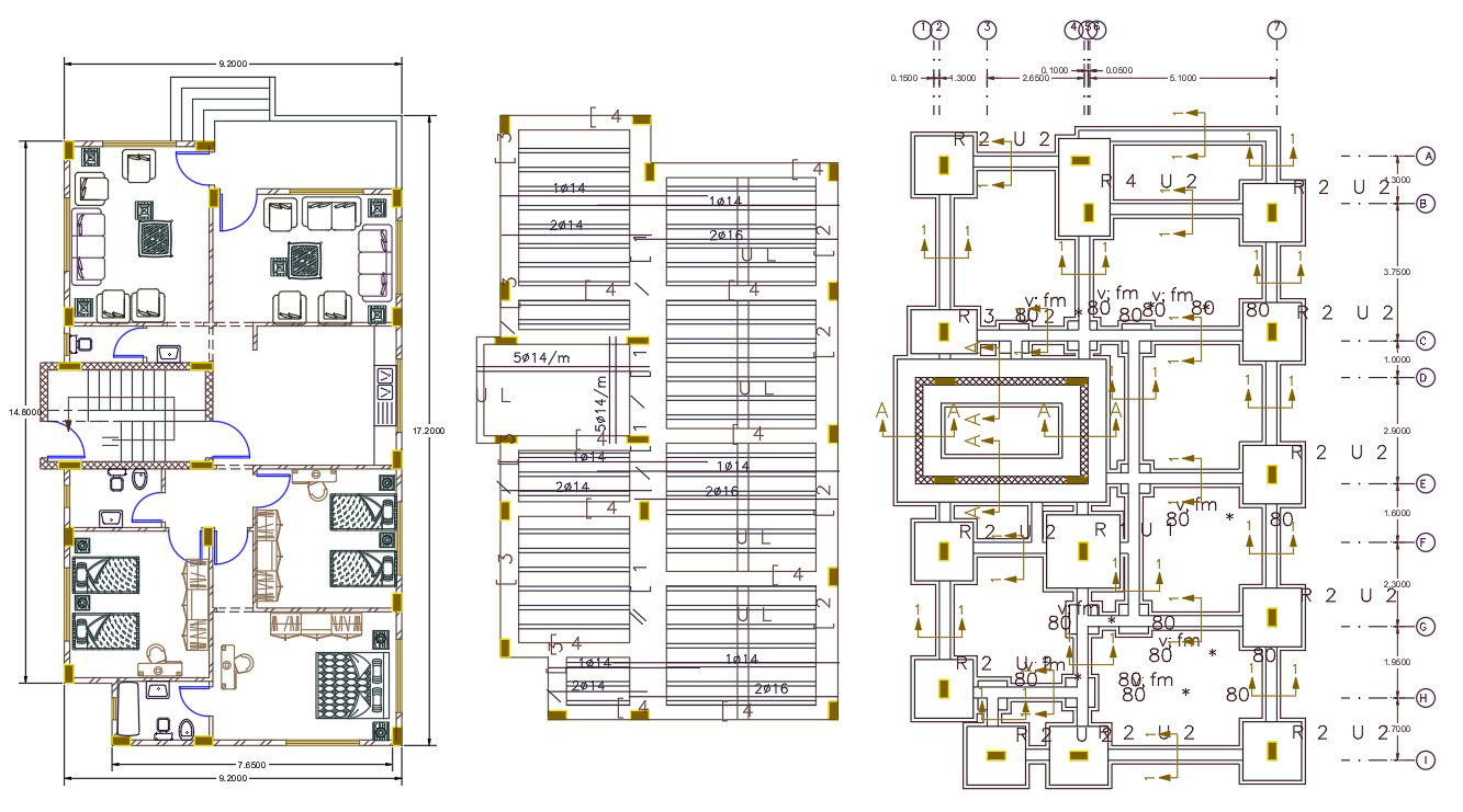 32 By 52 Feet AutoCAD House Furniture Layout Plan