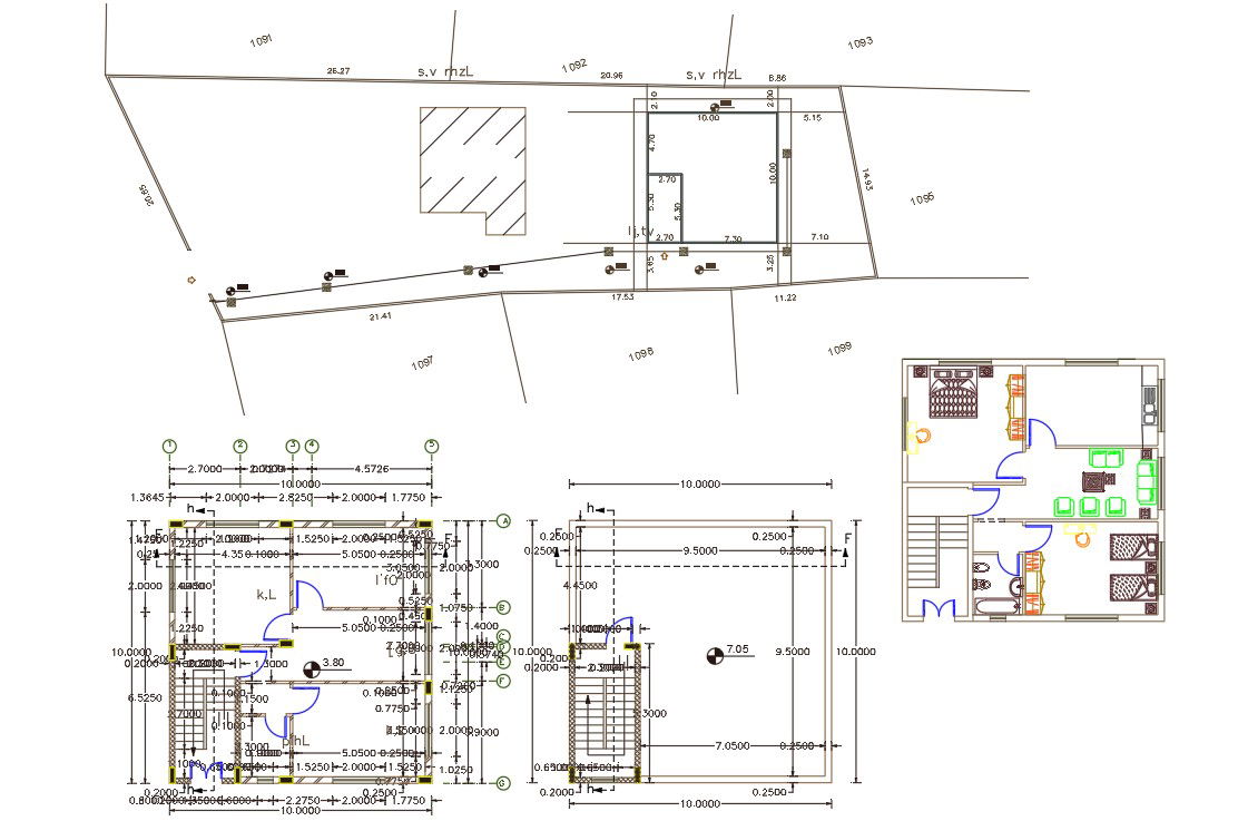 32 X 32 Feet 2 Bedroom House Plan Design DWG File