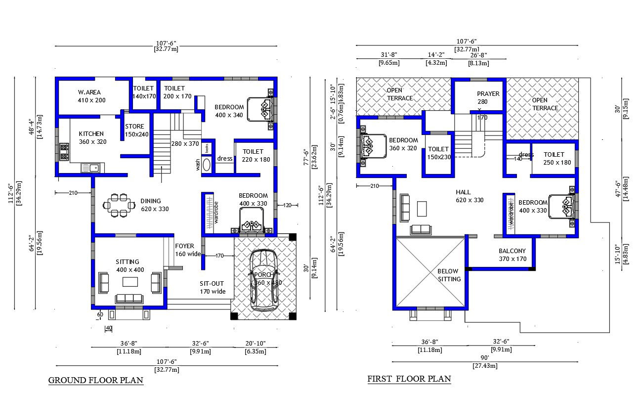 32X35 Meter House Architecture Plan AutoCAD Drawing Download DWG File