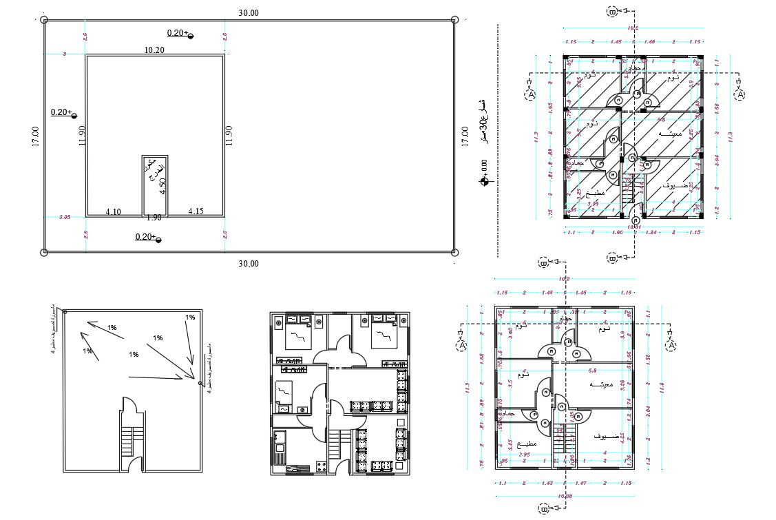 32' X 36' Feet 3 Bedroom House Plan Design DWG
