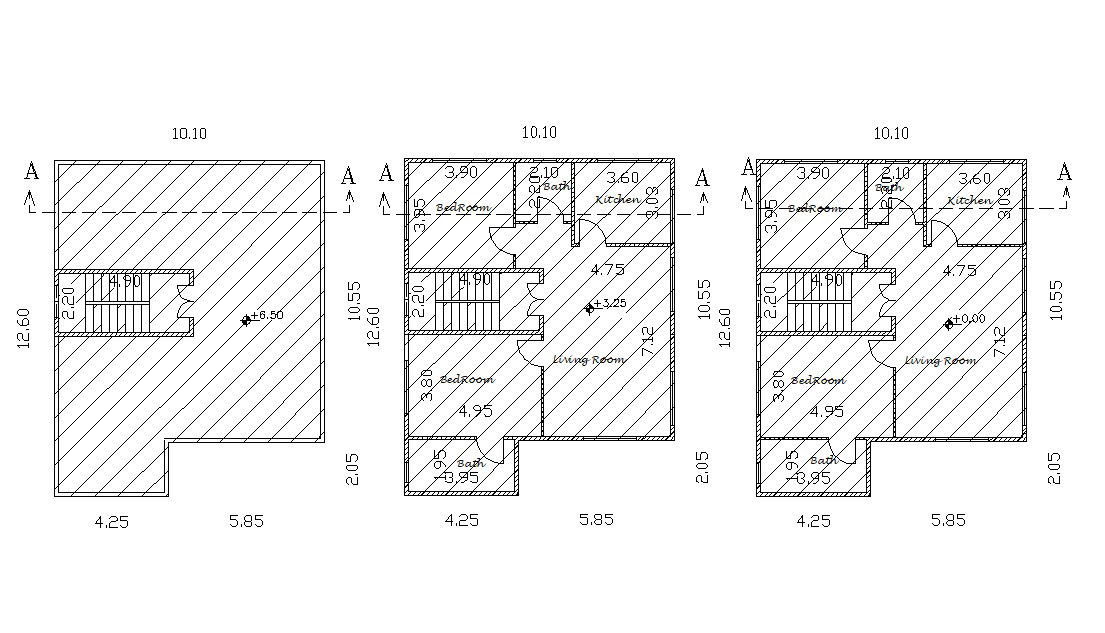32 X 40 House Plan For 2 bedrooms AutoCAD Drawing