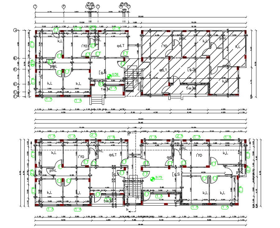 32 X 44 Apartment House With Working Center Line Plan