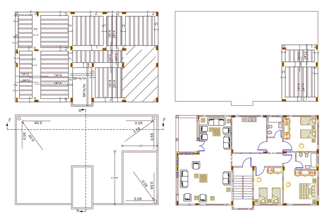 32 X 52 Feet Plot Size House Furniture Layout Plan DWG File