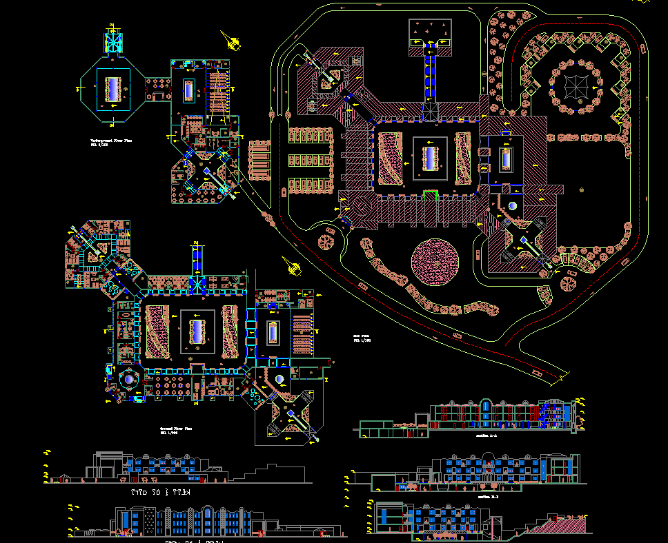 Tourist Resort CAD Drawing with Master Layout and Elevation Plans
