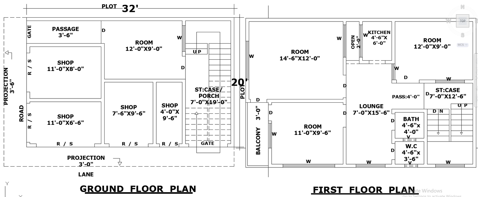 32x20 Mixed-Use Building Plan DWG File with Shops and House