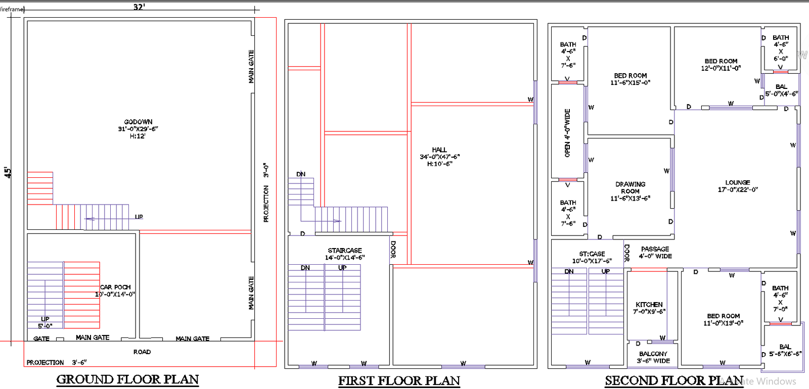 Architectural DWG Design for 32x45 Multi-Story Home and Shop