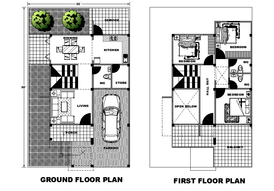 32’x50’ East facing house plan is given as per vastu shastra in this Autocad drawing file. Download now.