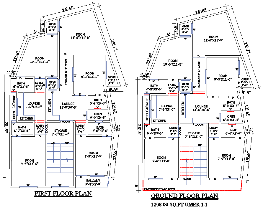32x51 Double-Storey House DWG Drawing with Floor Plans
