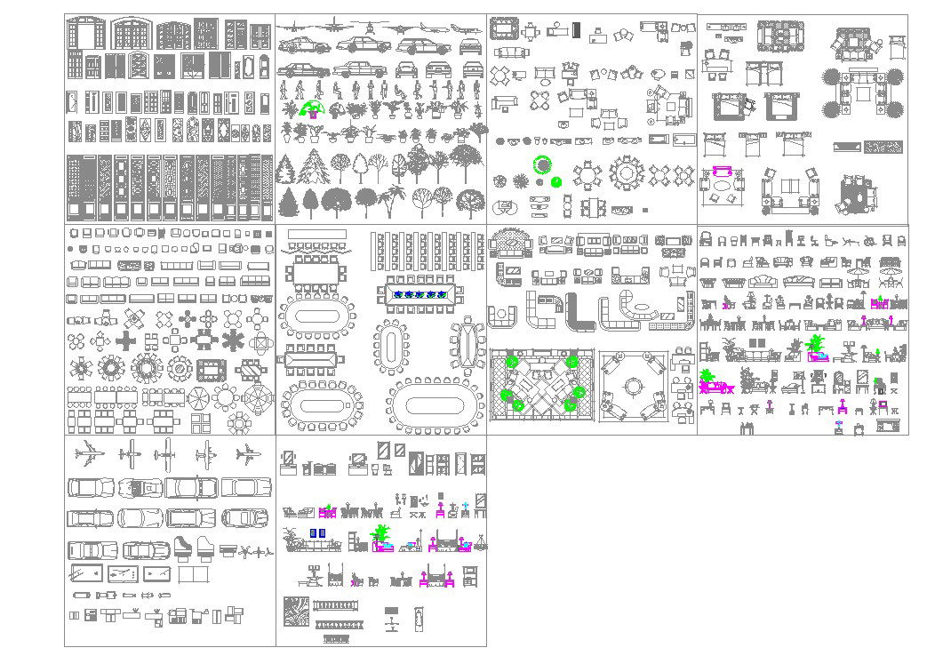 Furniture autocad plans and elevations 