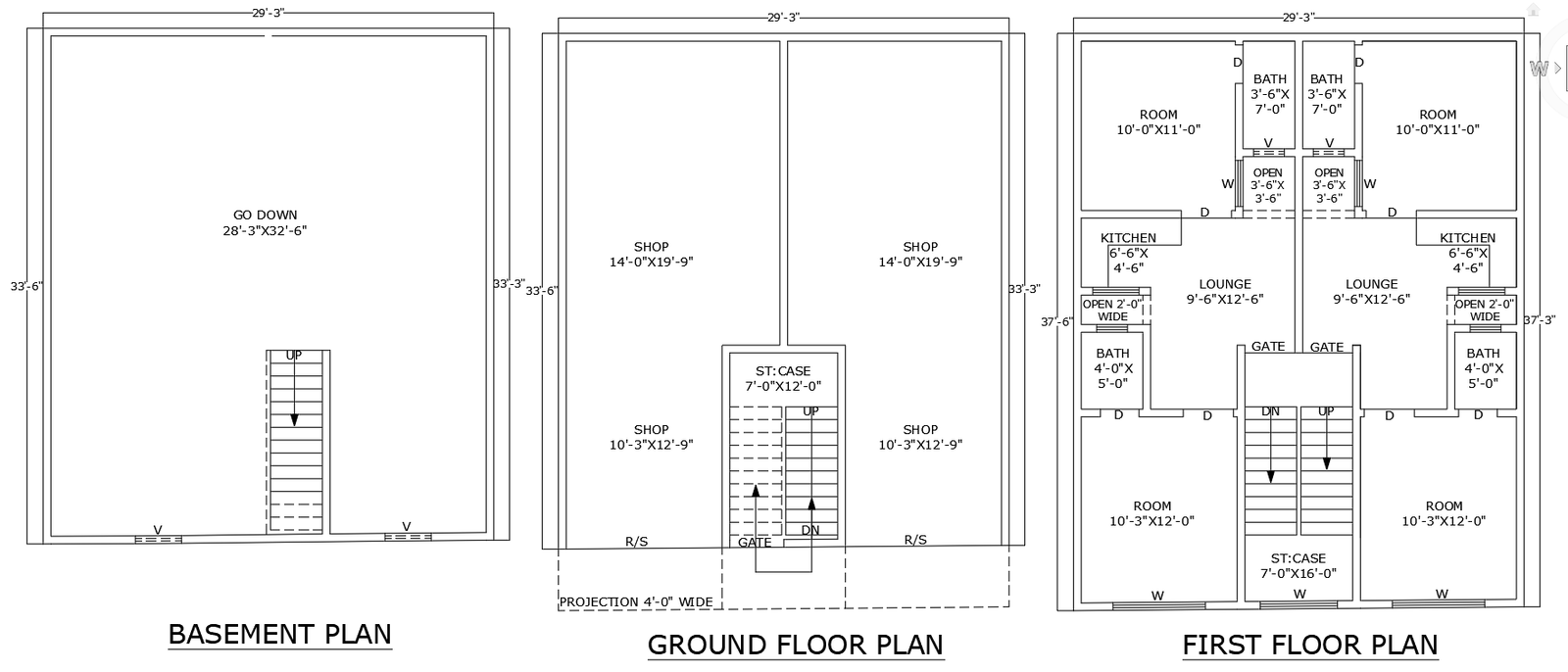 AutoCAD Double Floor House Design 33.6ft×29.3ft Format