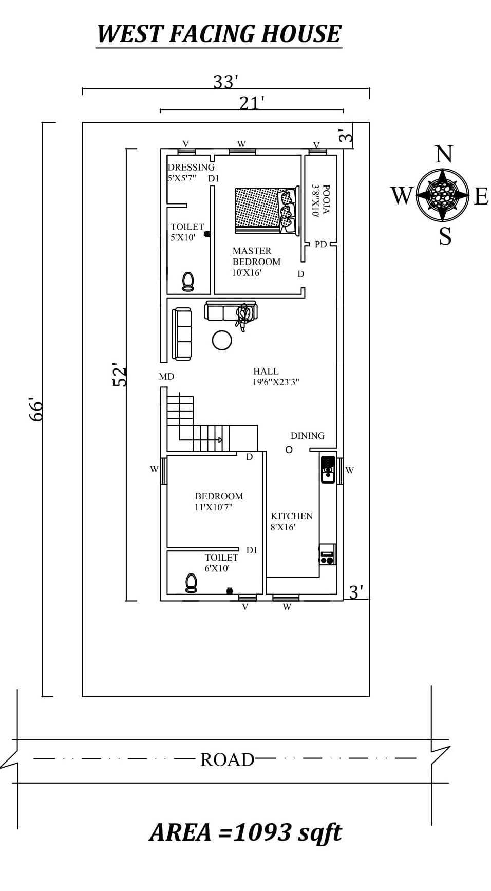 33'X52' Amazing 2bhk west-facing House Plan As Per Vastu Shastra,Autocad DWG and Pdf file details.