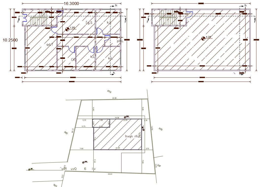 33 X 53 Feet 3 BHK House Plan Drawing DWG File
