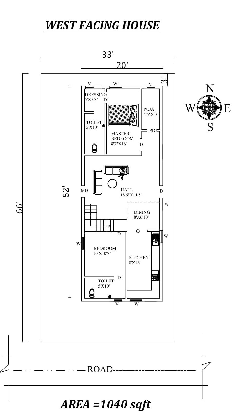 33'X66' The Perfect 2bhk west-facing House Plan As Per Vastu Shastra,Autocad DWG and Pdf file details.