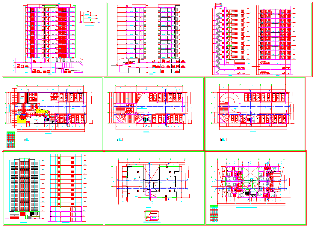High Rise Apartment DWG with 38 m Elevations and Floor Plans