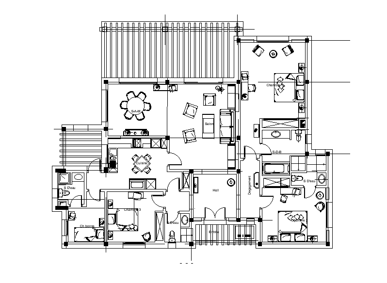 33mx28m house plan is given in this Autocad drawing file. Download now.