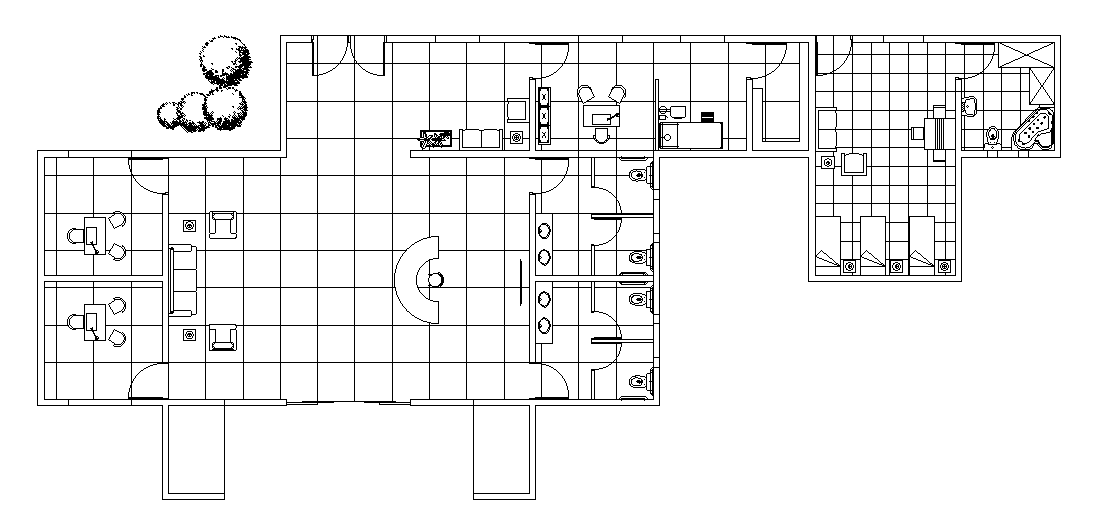 33x12m office plan is given in this AutoCAD drawing model. Download now.