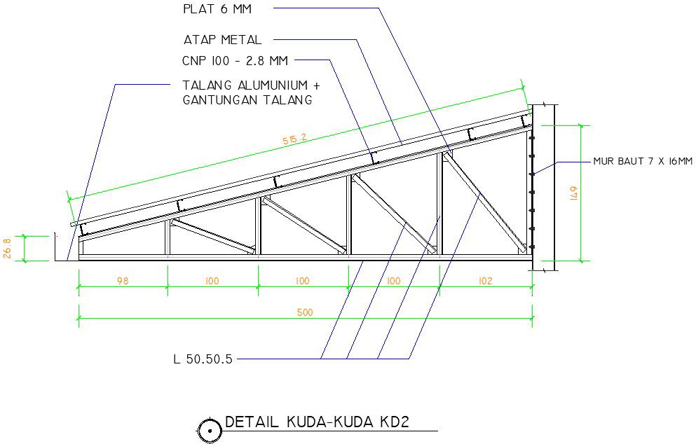 33x30m warehouse building roof truss left side section