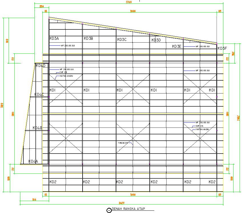 33x30m warehouse roof frame plan AutoCAD drawing