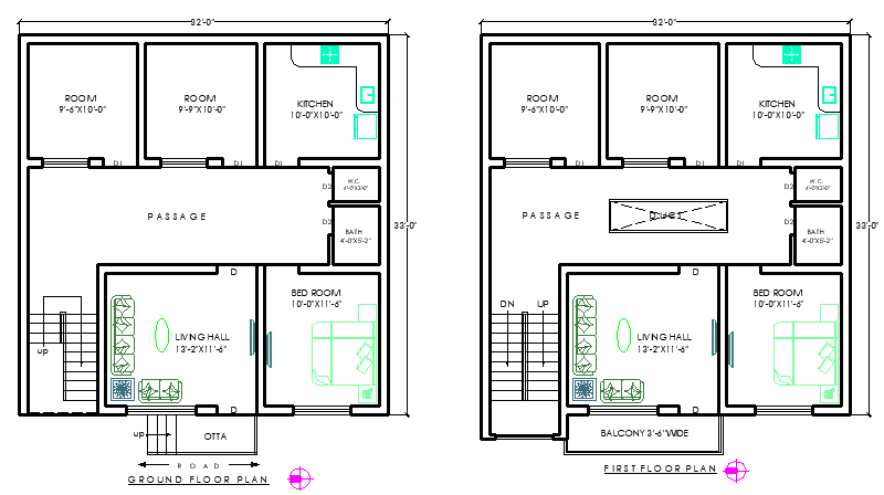 Architectural 33x32 House Plan with Complete Detailed Layout Design