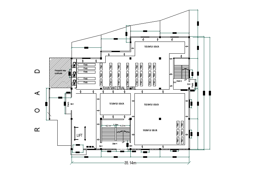 33x35m ware house plan is given in this Autocad drawing file. Download now.