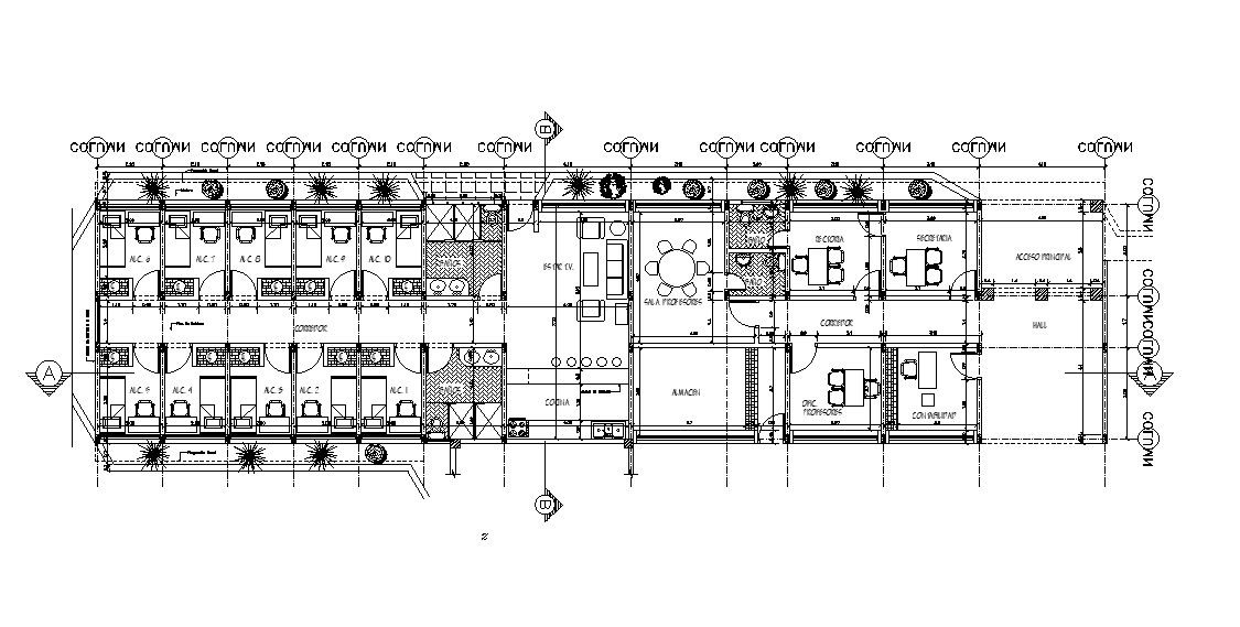 33x8m hostel plan is given in this Autocad drawing file. Download now.