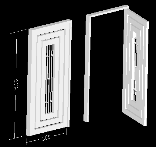 3D Door CAD Drawing with Frame Detailing and Modern Design Layout