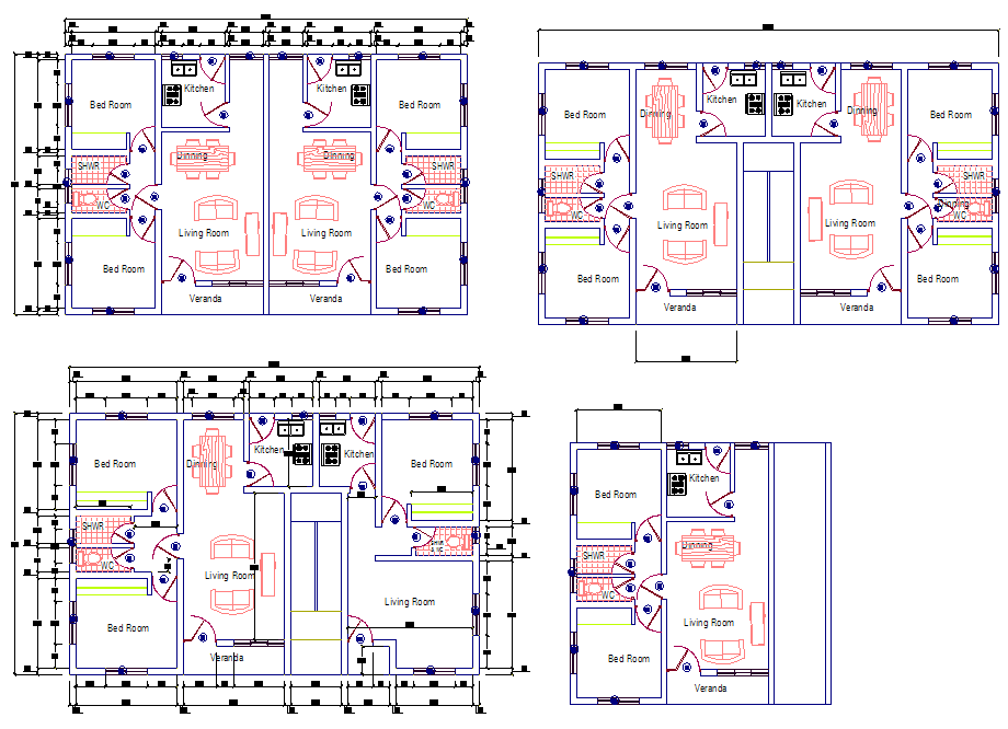 Twin house plan with bedrooms, kitchens and full living layout design