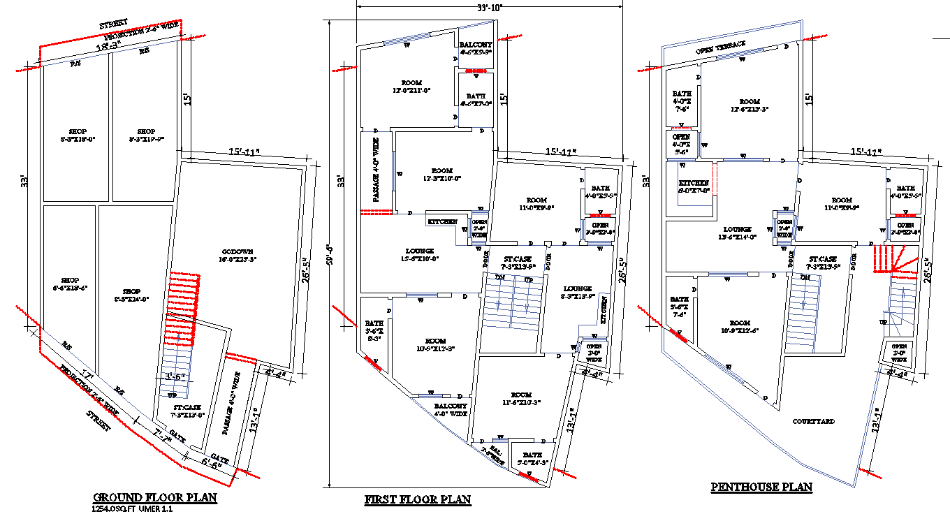 34'x60' Mixed-Use Building DWG Drawing with Floor Plan Design