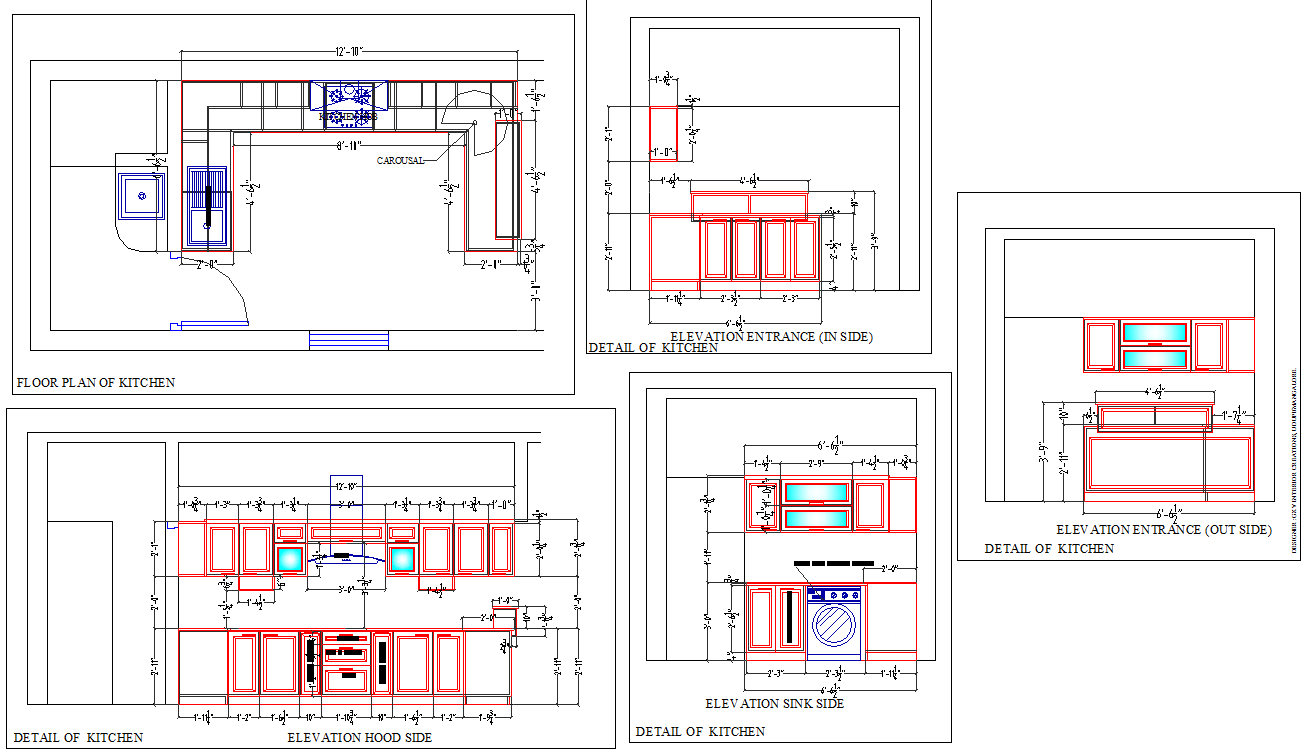 Modular Kitchen Detail AutoCAD DWG with Floor Plan and Elevation