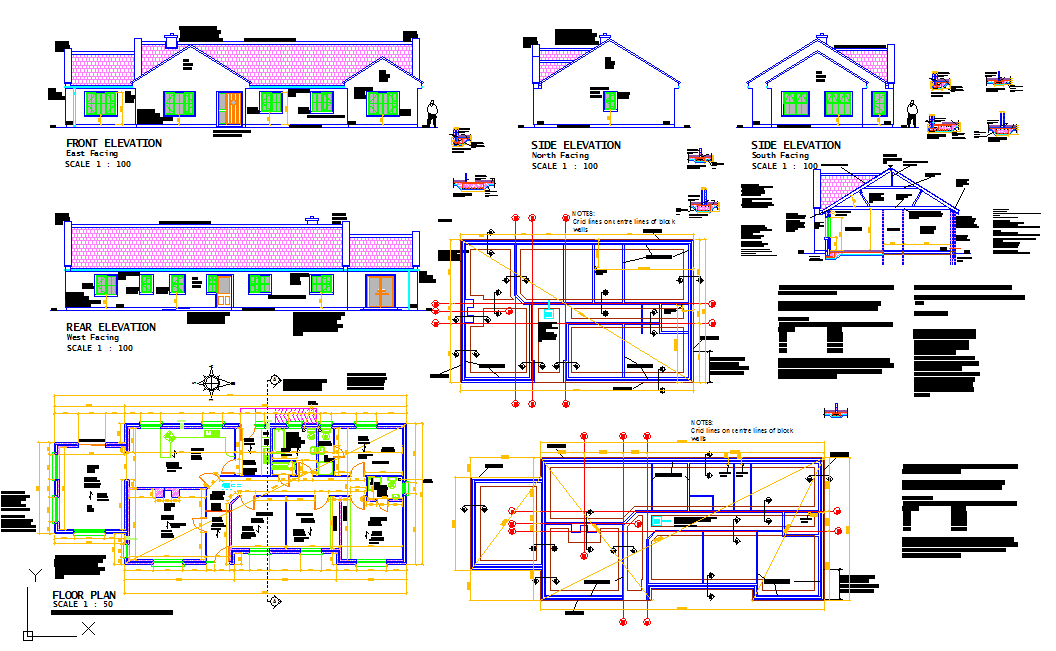 House Drawing DWG File with Floor Plan Sections Elevations Details