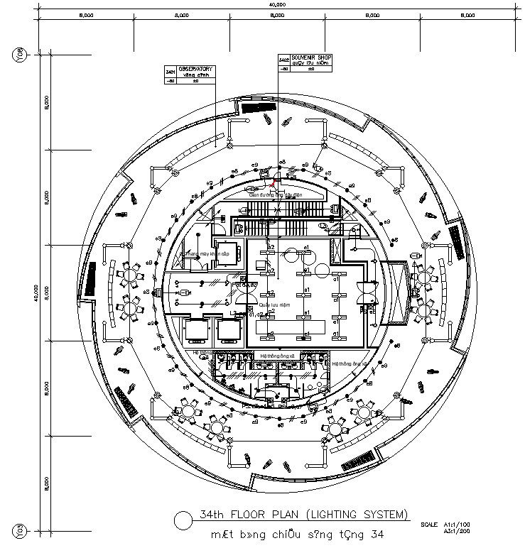 34th floor plan of lighting system in AutoCAD 2D drawing, dwg file, CAD file