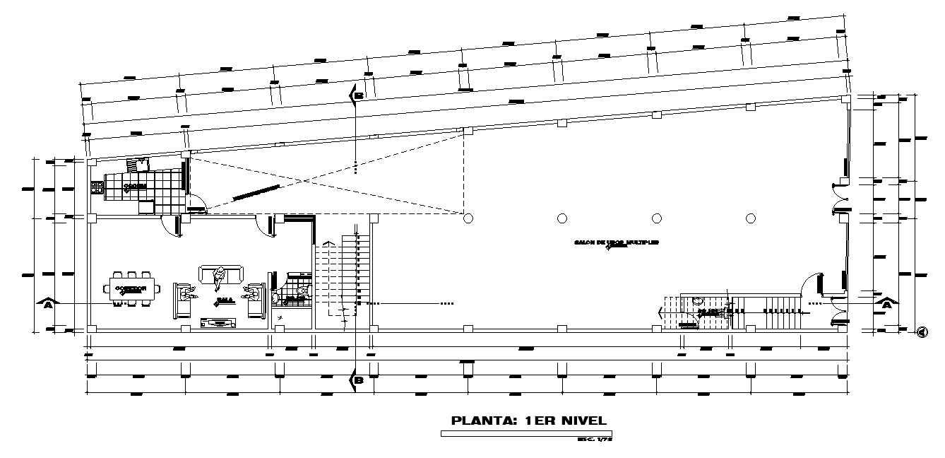 34x10m first floor house plan is given in this AutoCAD drawing model. Download now.
