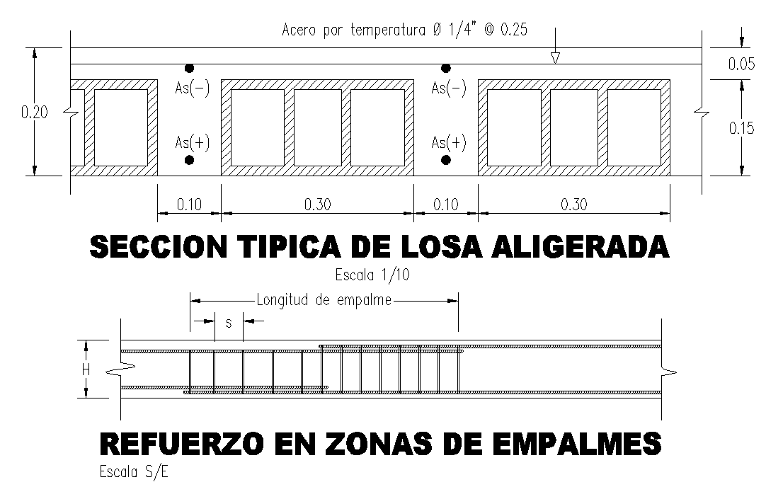 34x10m house plan of the typical section of the lightened slab is given in this AutoCAD drawing model.